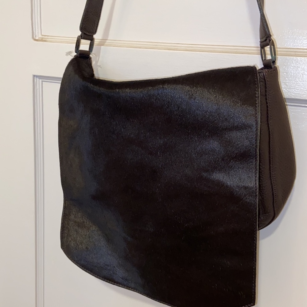 Vintage PRINCIPE Brown Leather COWHIDE PONY HAIR FUR SATCHEL CROSSBODY BAG